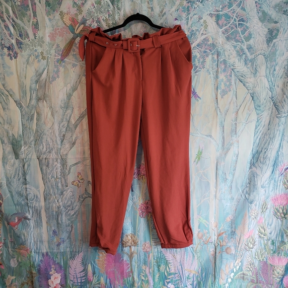 Like an Angel Retro Paper Bag Style Trousers size 12 Burnt Orange - Picture 2 of 8